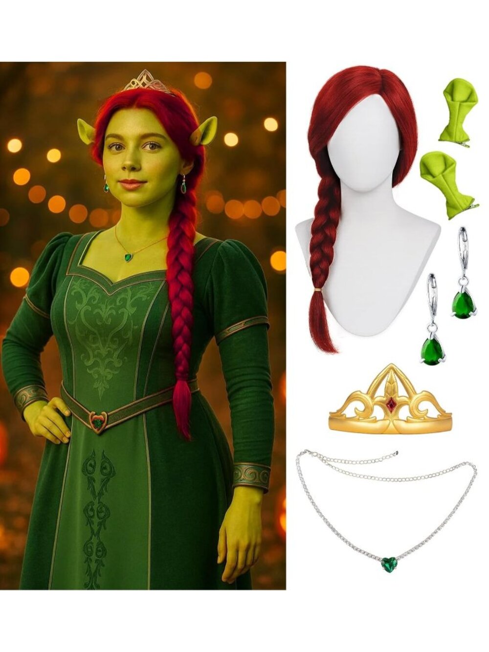 Women's Red Braid Cosplay Convenient Set Include Adjustable Wig Cap Headpiece